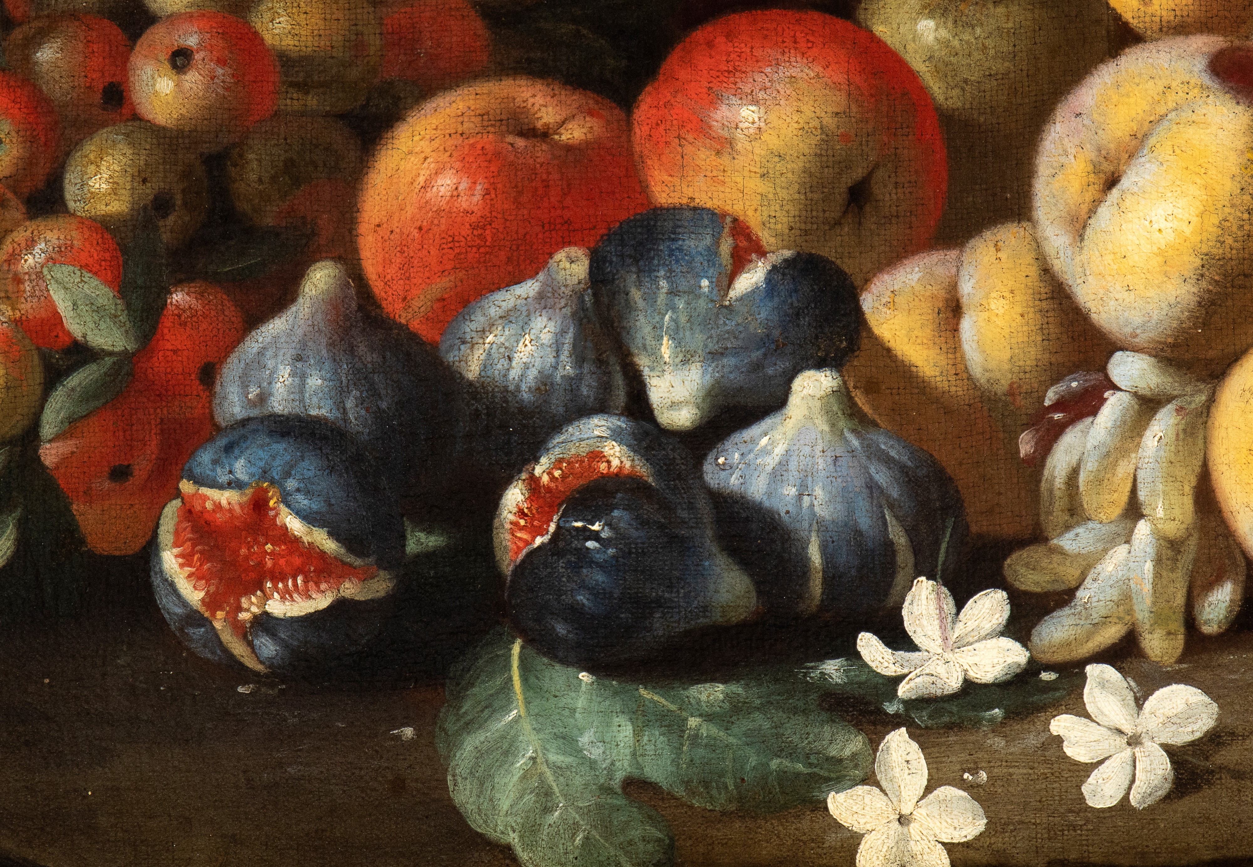 Artwork by Luca Forte, Still life of apples, peaches, grapes and figs, Made of Oil on canvas
