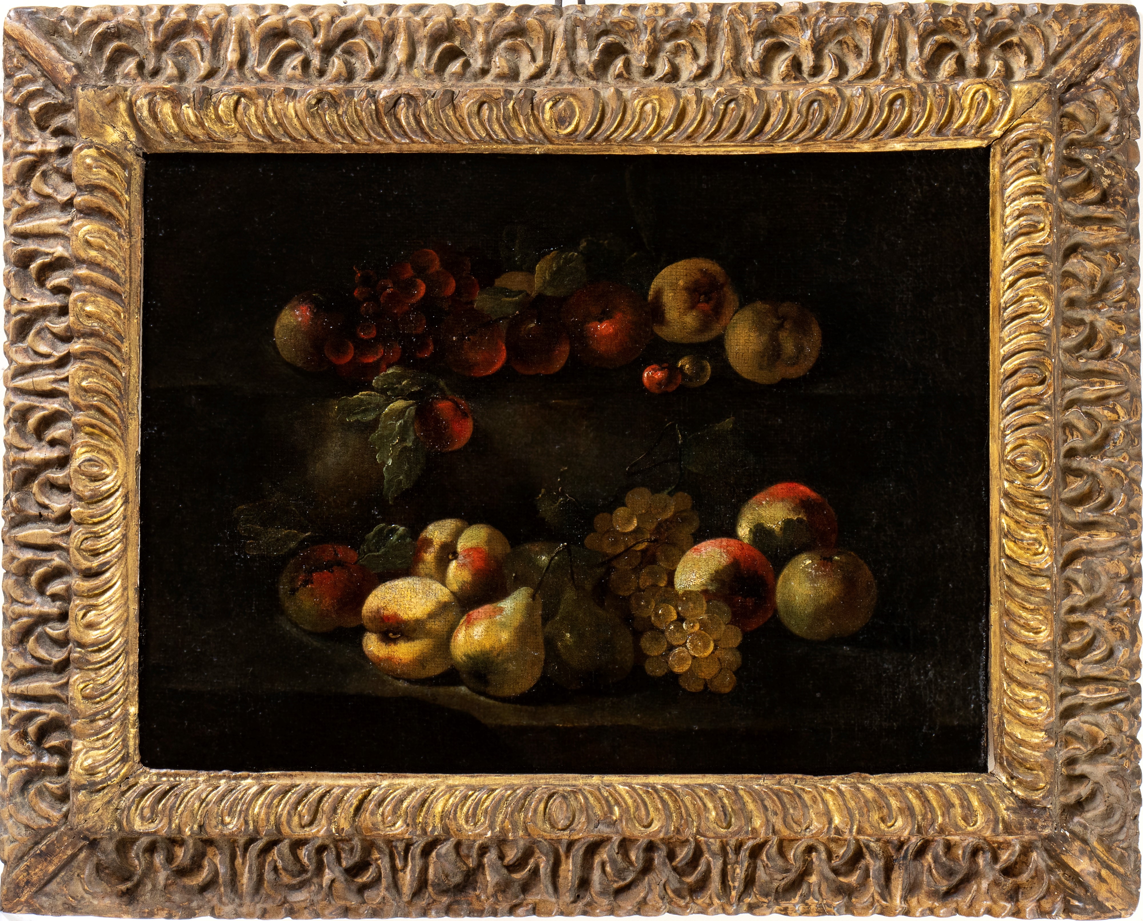 Artwork by Luca Forte, Still life of pears, apples and grapes, Made of Oil on canvas