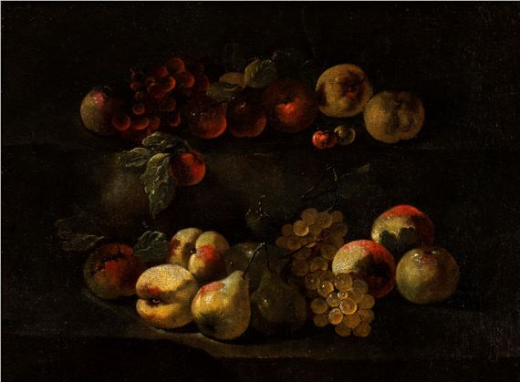Still life of pears, apples and grapes by Luca Forte
