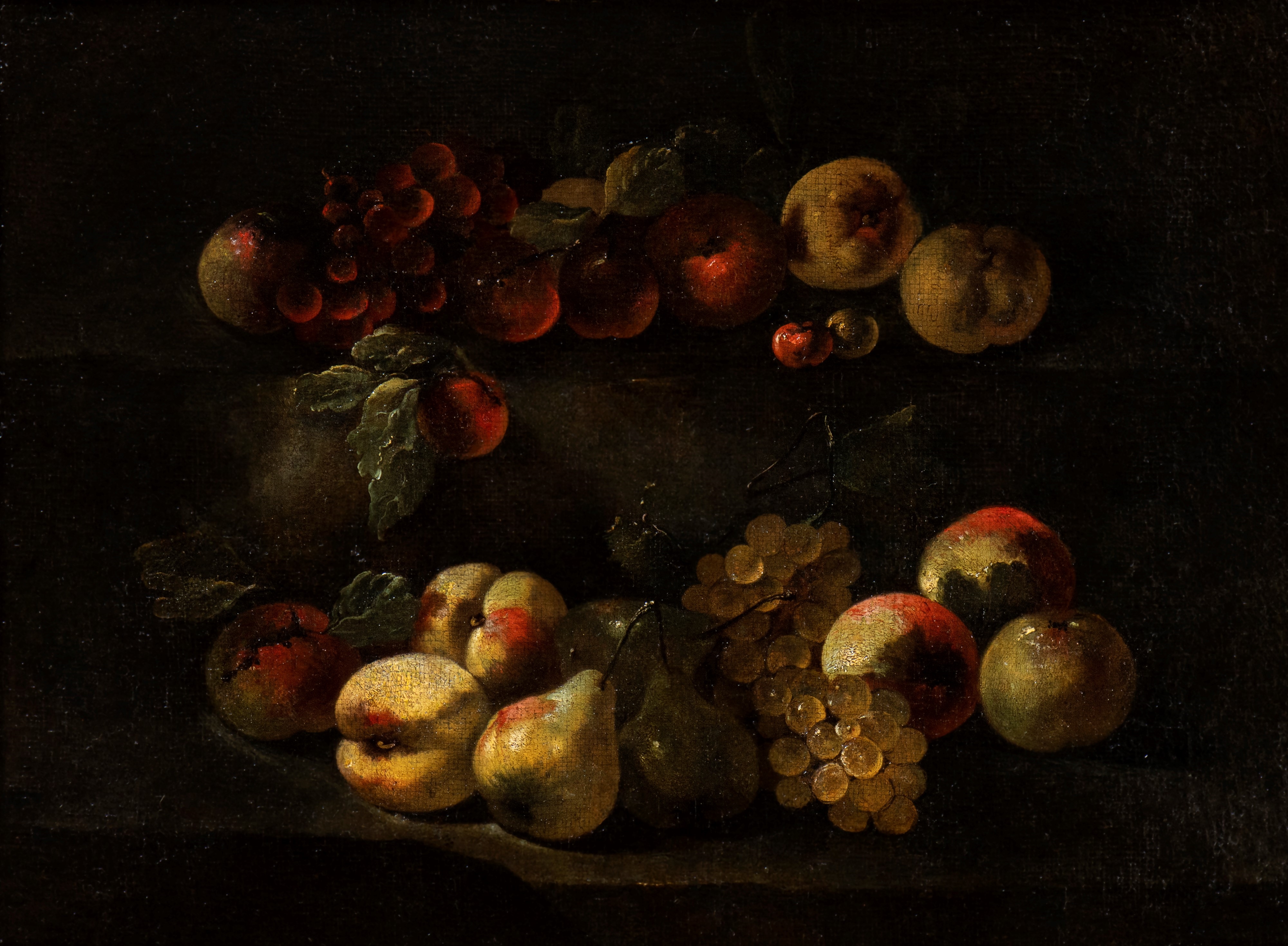 Artwork by Luca Forte, Still life of pears, apples and grapes, Made of Oil on canvas