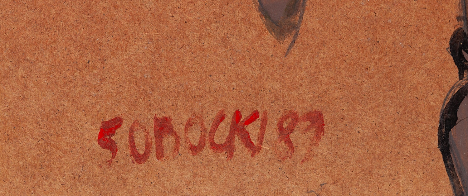 Artwork by Leszek Sobocki, "It slid off the table", Made of oil/board