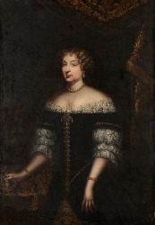 Portrait de Marie Thérèse d’Autriche, la main droite posée sur une couronne royale. by French School, 17th Century