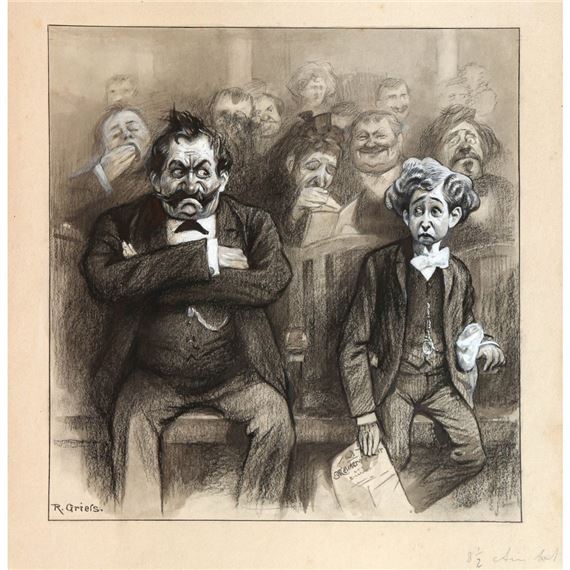 Korpulenter Herr mit Schnauzbart und junger verängstigter Mann - Rudolf Griess