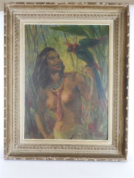 Woman with parrot - L. Beranoff