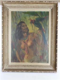 Woman with parrot - L. Beranoff