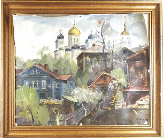 View of the church by Russian School, 20th Century, 20th century