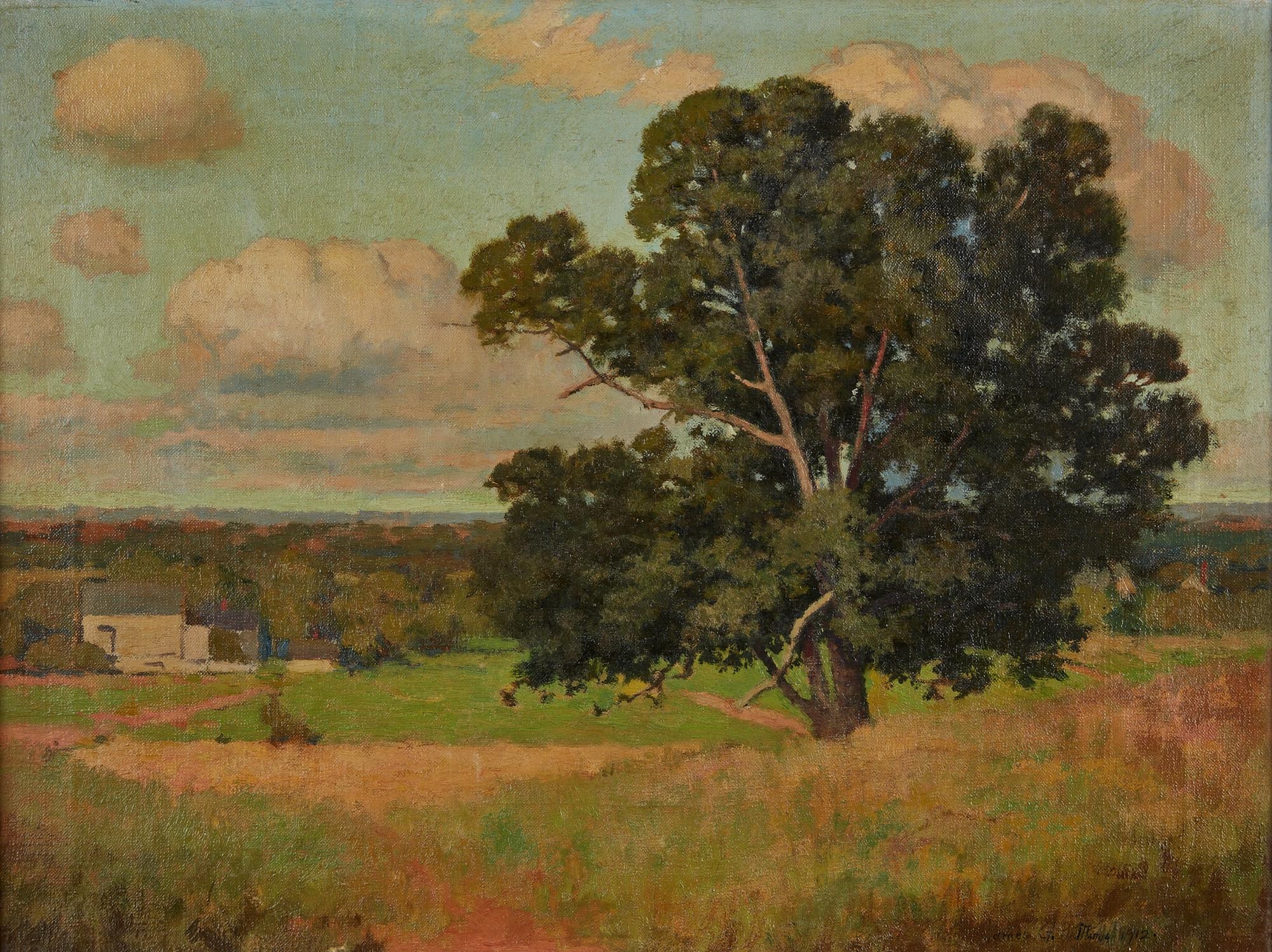 Artwork by James Goodwin McManus, Connecticut country landscape with old oak, 1912, Made of oil on canvas