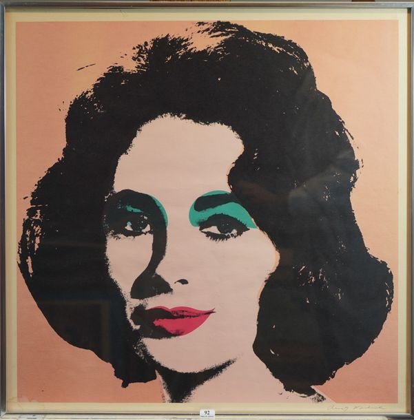 Artwork by Andy Warhol, 92- Andy WARHOL (1928-1987) d'après ''Elizabeth TAYLOR'' Sérigraphie (taches en bas à gauche) 60 x 60 cm, Made of silkscreen on paper