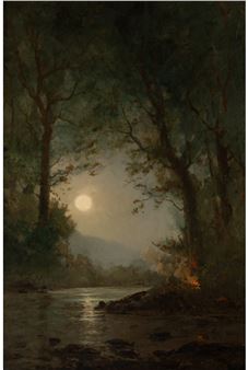 Moonlight on a river, seen through the trees - Carl Adolf Rudolf Julius von Perbandt