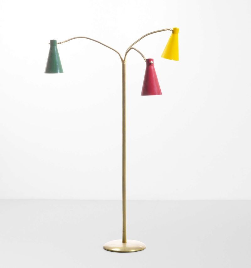 1950s Giuseppe Ostuni 'Ochetta' Red & Brass Wall or Table Lamp for