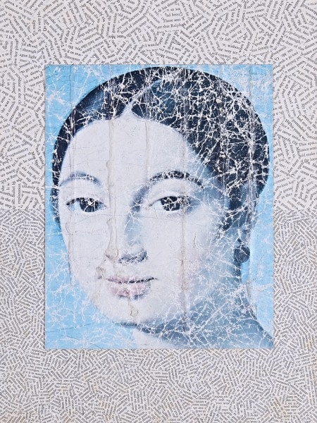 Artwork by Jiří Kolář, Pocta Mademoiselle Riviére anebo Druhá tvář, Made of reliefní koláž, dřevo
