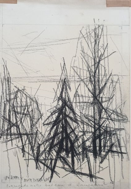Artwork by Pierre Bourdeix, Landscape from our balcony in Lausanne, Made of graphite drawing on paper