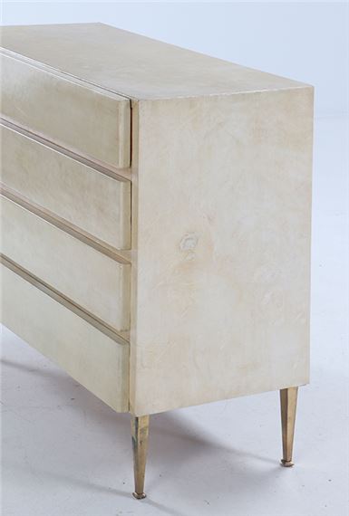 Four drawer parchment covered dresser with brass legs in the manner of Samuel Marx C 1960. by Samuel A. Marx, circa 1960