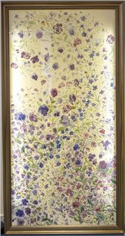 Deborah Allitt  'Drift of violas and pansies' large watercolour mounted onto a lightbox - Deborah Allitt