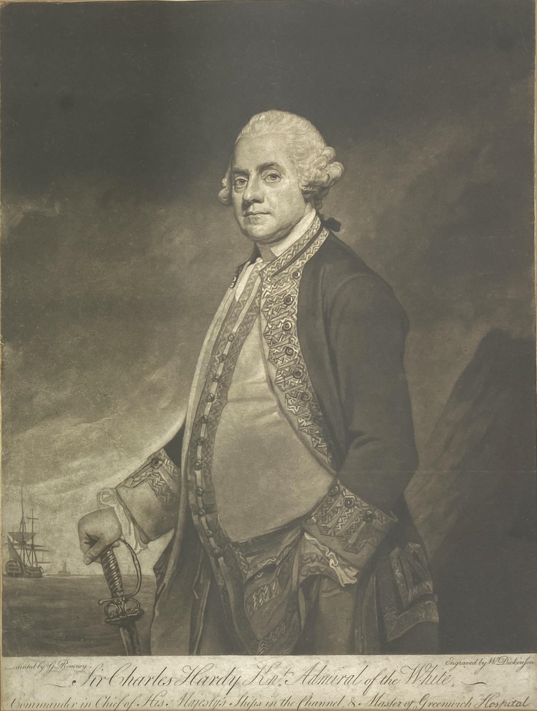 Artwork by George Romney, Sir Charles Hardy, First Admiral of the White, Made of Mezzotint