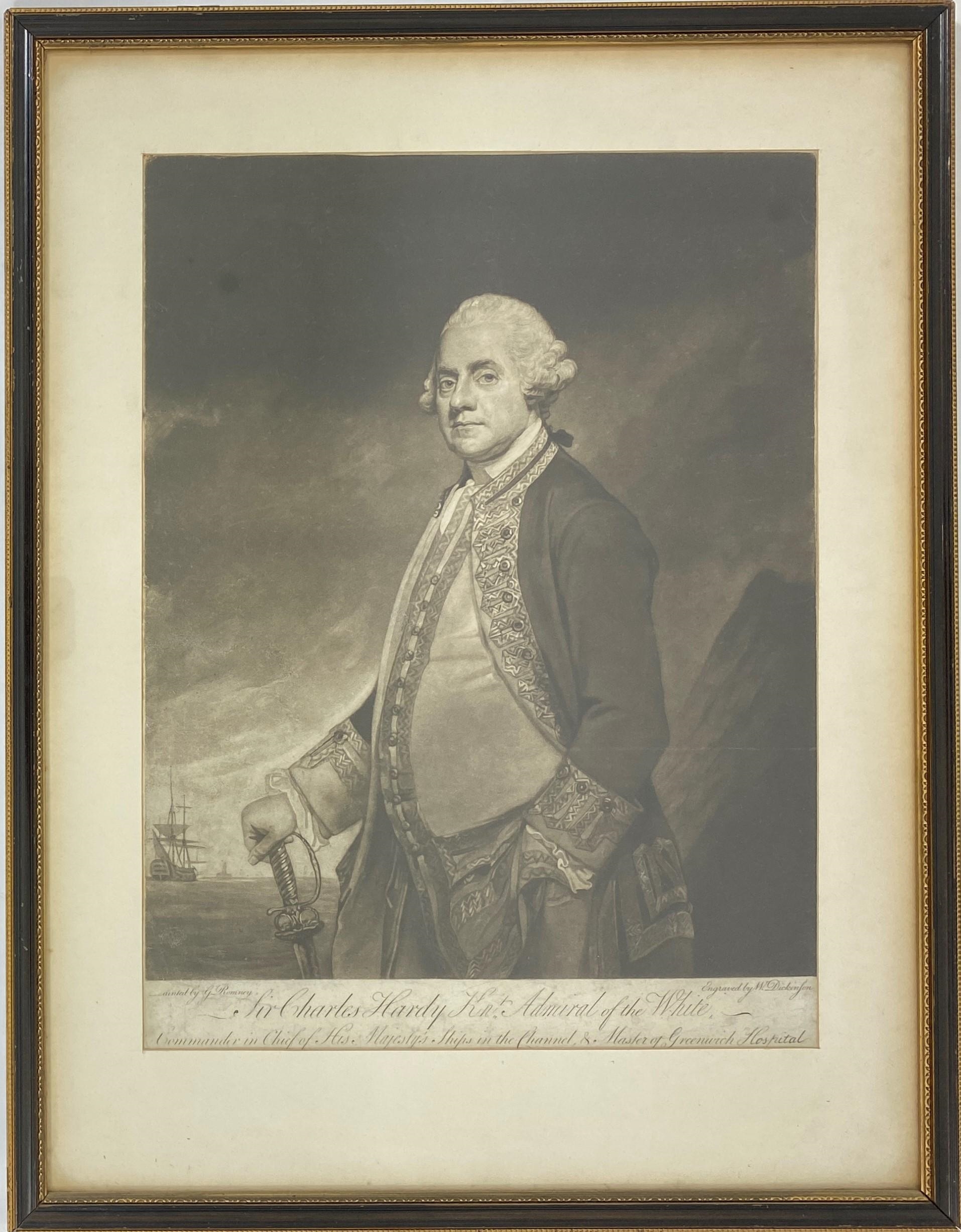 Artwork by George Romney, Sir Charles Hardy, First Admiral of the White, Made of Mezzotint