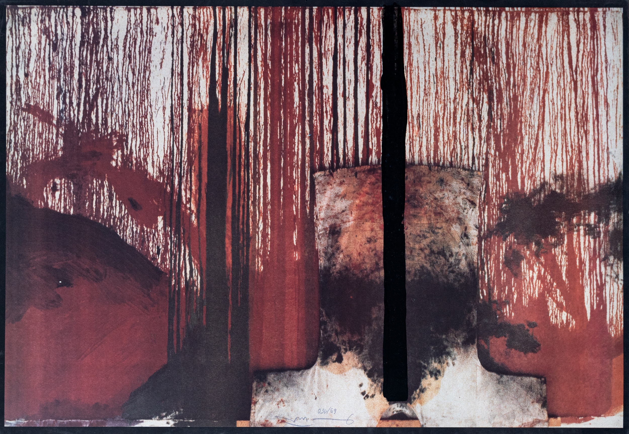 Artwork by Hermann Nitsch, Übermalte Bild-Lithografien, Made of thin cardboard applied on cardboard