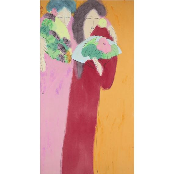 Walasse Ting | 丁雄泉(1929-2010) 二美图压克力彩宣纸裱于画布| MutualArt