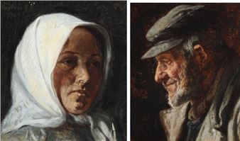 A pair of portraits of a man and a woman - Cilius Andersen