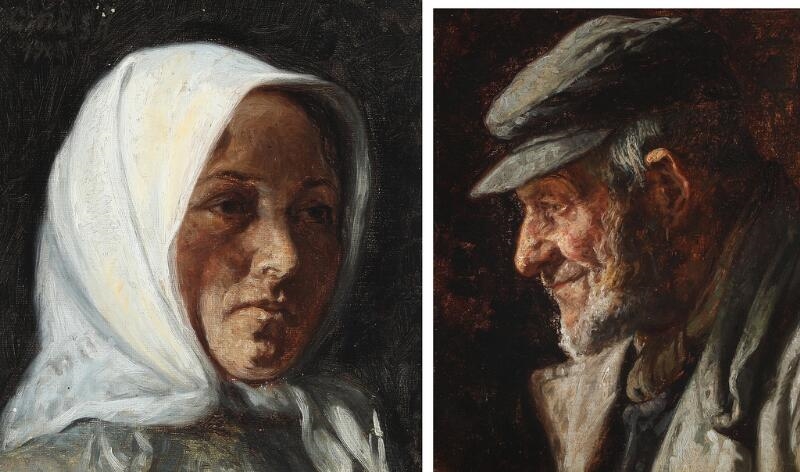 Artwork by Cilius Andersen, A pair of portraits of a man and a woman, Made of Oil on canvas and oil on cardboard
