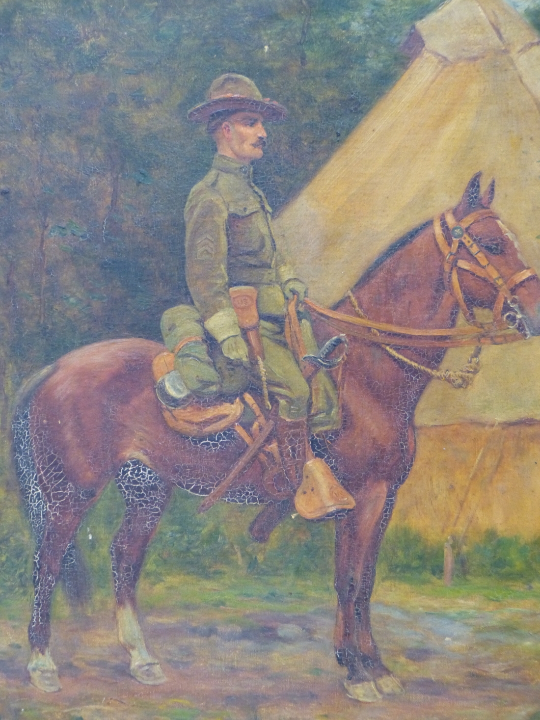 ARR. A UNITED STATES SARGEANT MOUNTED OUTSIDE HIS TENT - Raymond Desvarreux
