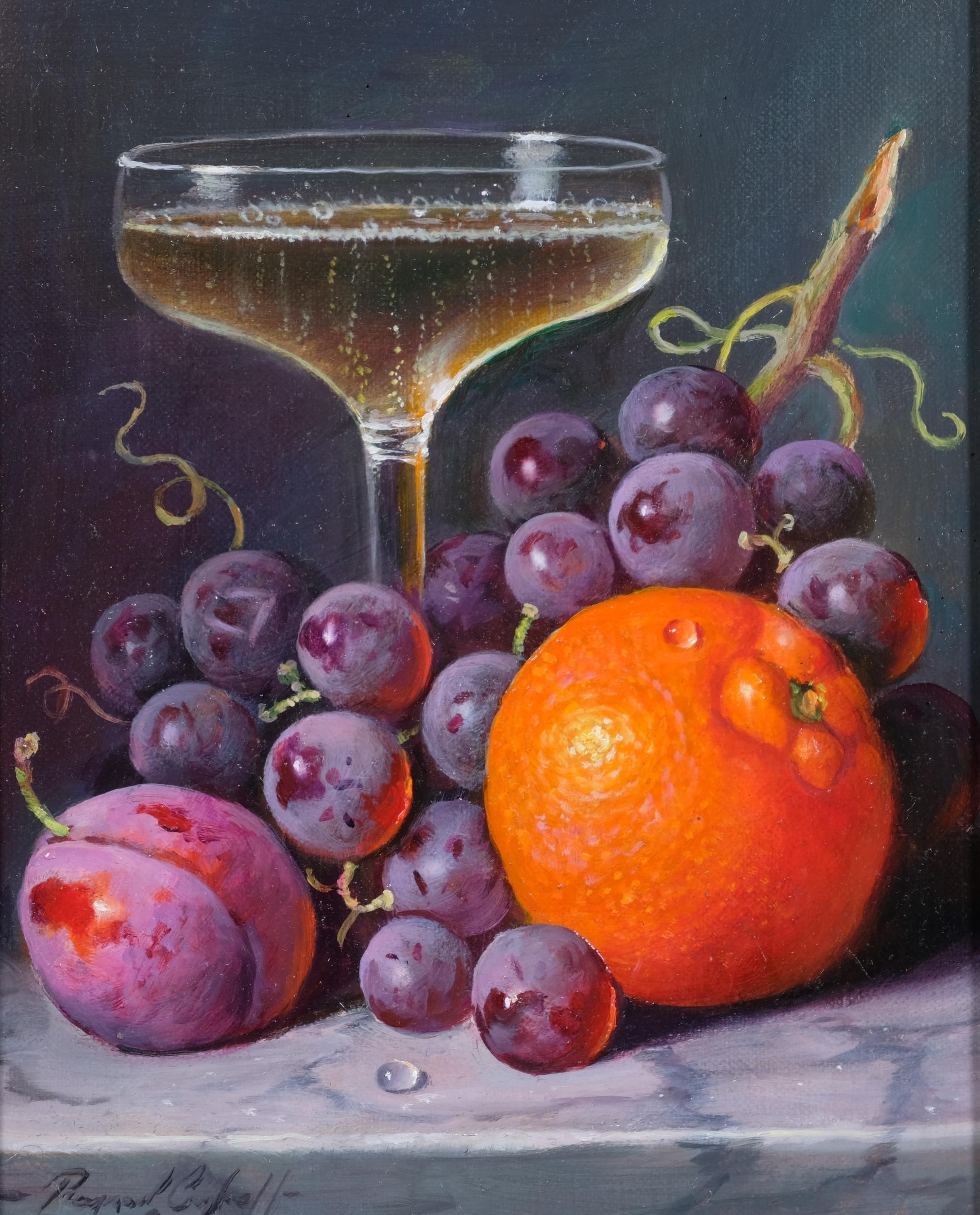Raymond Campbell | still life orange with fruit and glass | MutualArt