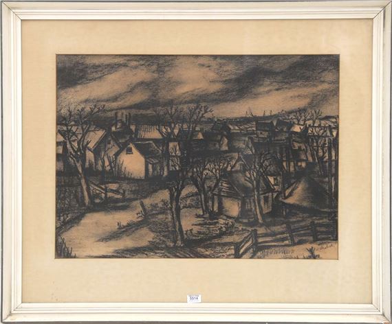 Stadsgezicht met kale bomen - Willem Chabot