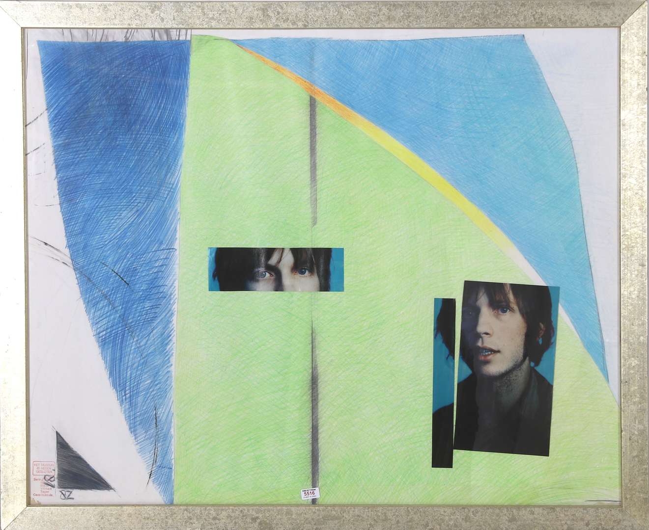 Artwork by Cees Gubbels, Blauw vierkant tegen, Made of mixed media