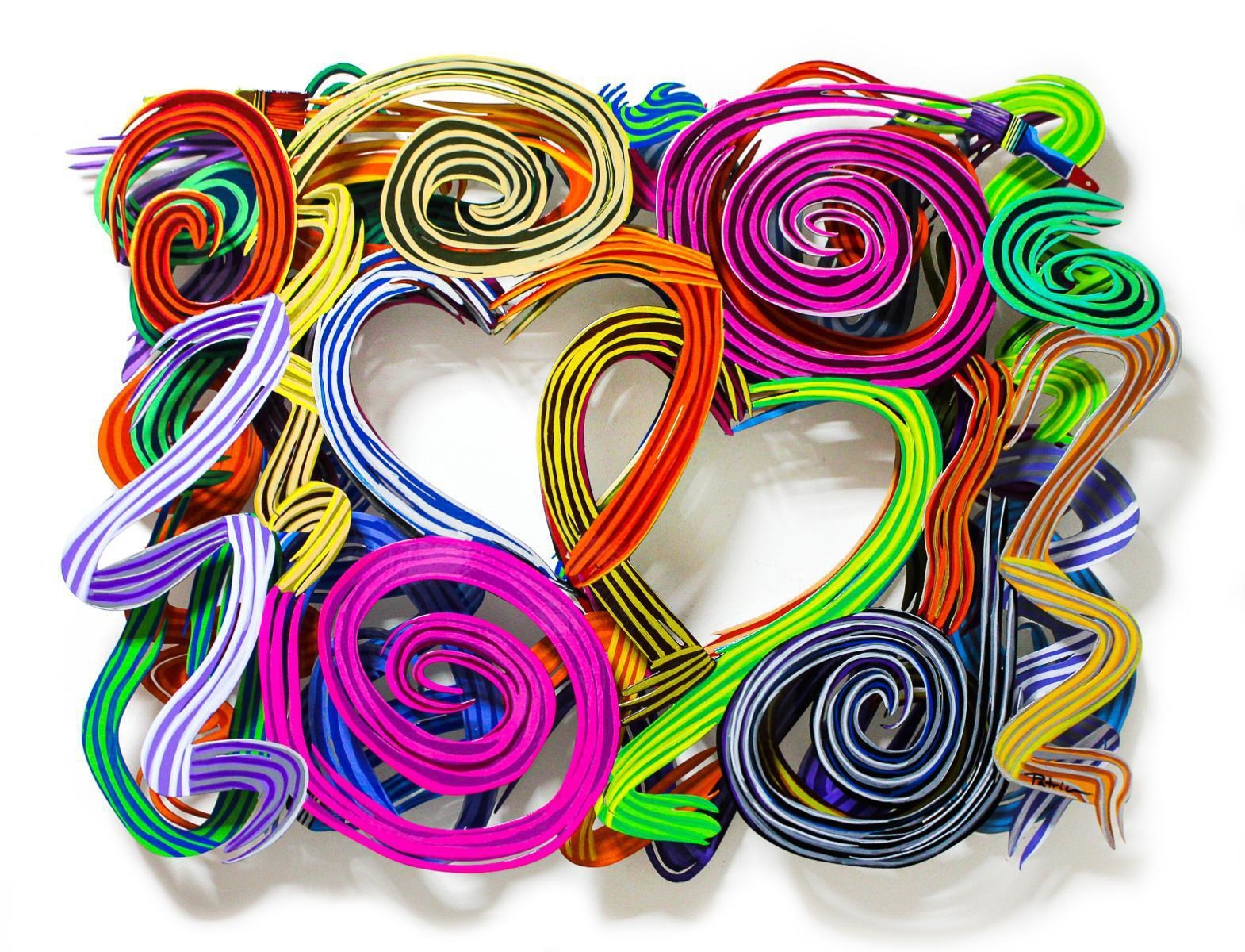 Artwork by Patricia Govezensky, Two Hearts as One, Made of Painting on Cutout Steel