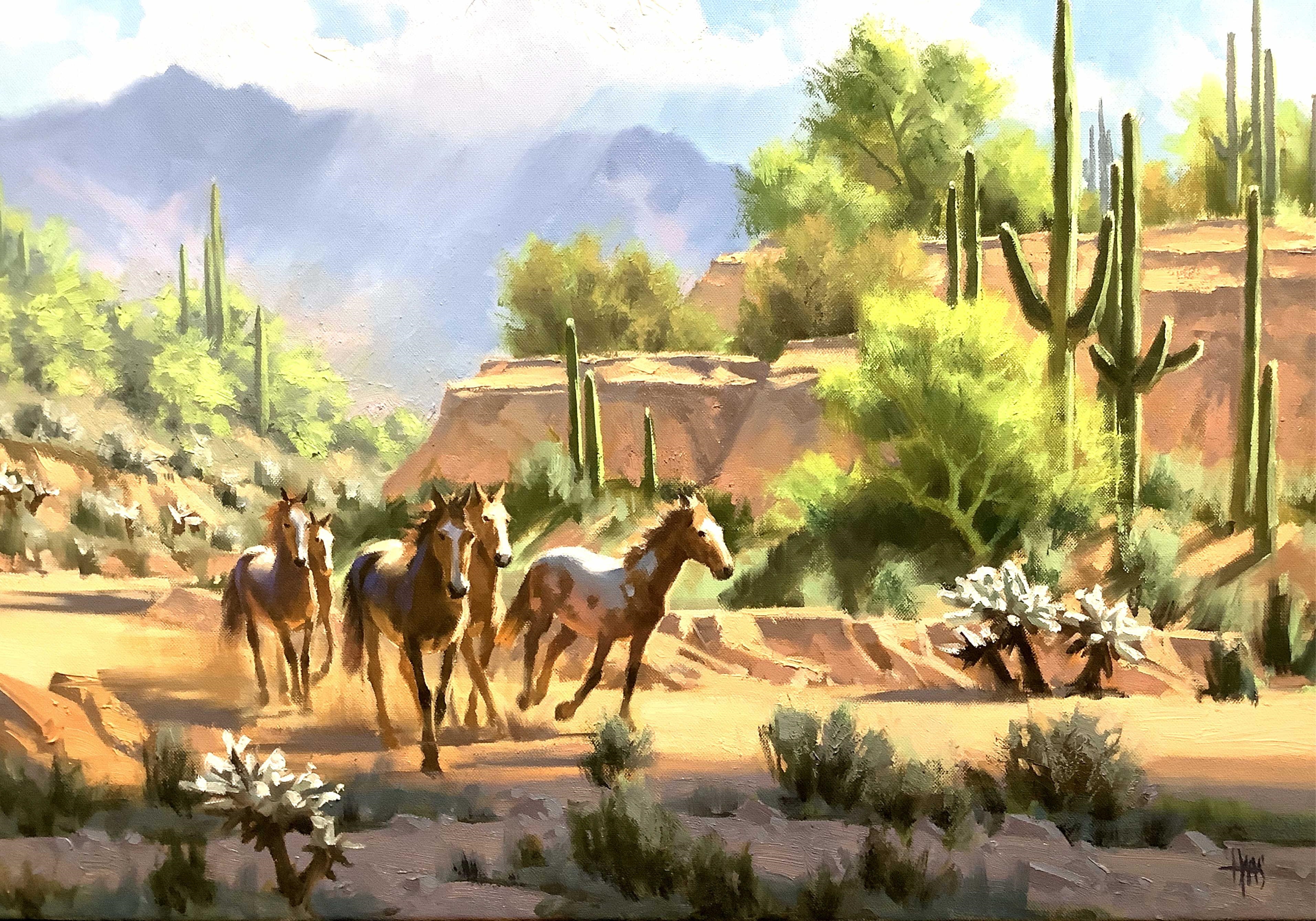 Tom Haas | Tom Haas “Sonoran Ponies” Oil On Canvas | MutualArt