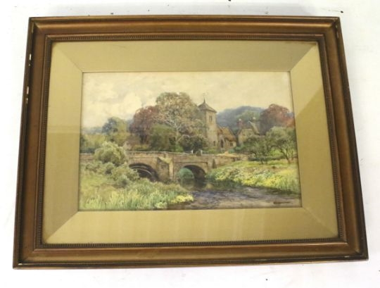 Ernest William Haselhurst (1866-1949), watercolour of historic Mordiford bridge, Herefordshire. - Ernest W. Haslehust