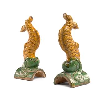 A yellow and green glazed roof tiles, China, Ming dynasty, 17th century - Ming Dynasty, 17th Century