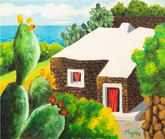 Paesaggio con caseggiato e pale di fichi d'India by Renzo Meschis, 2015