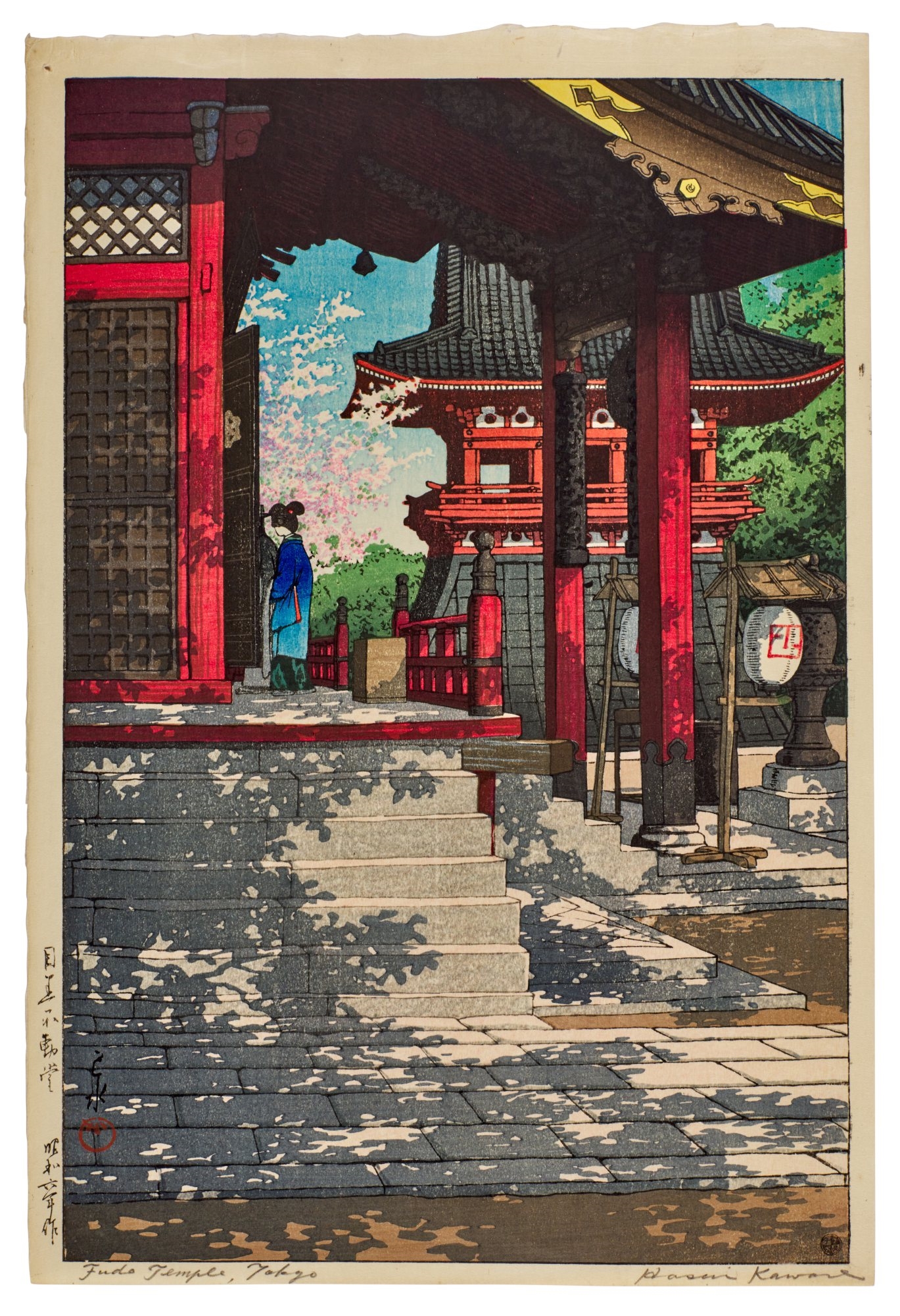 Artwork by Hasui Kawase, Four woodblock prints depicting temples, Made of woodblock print