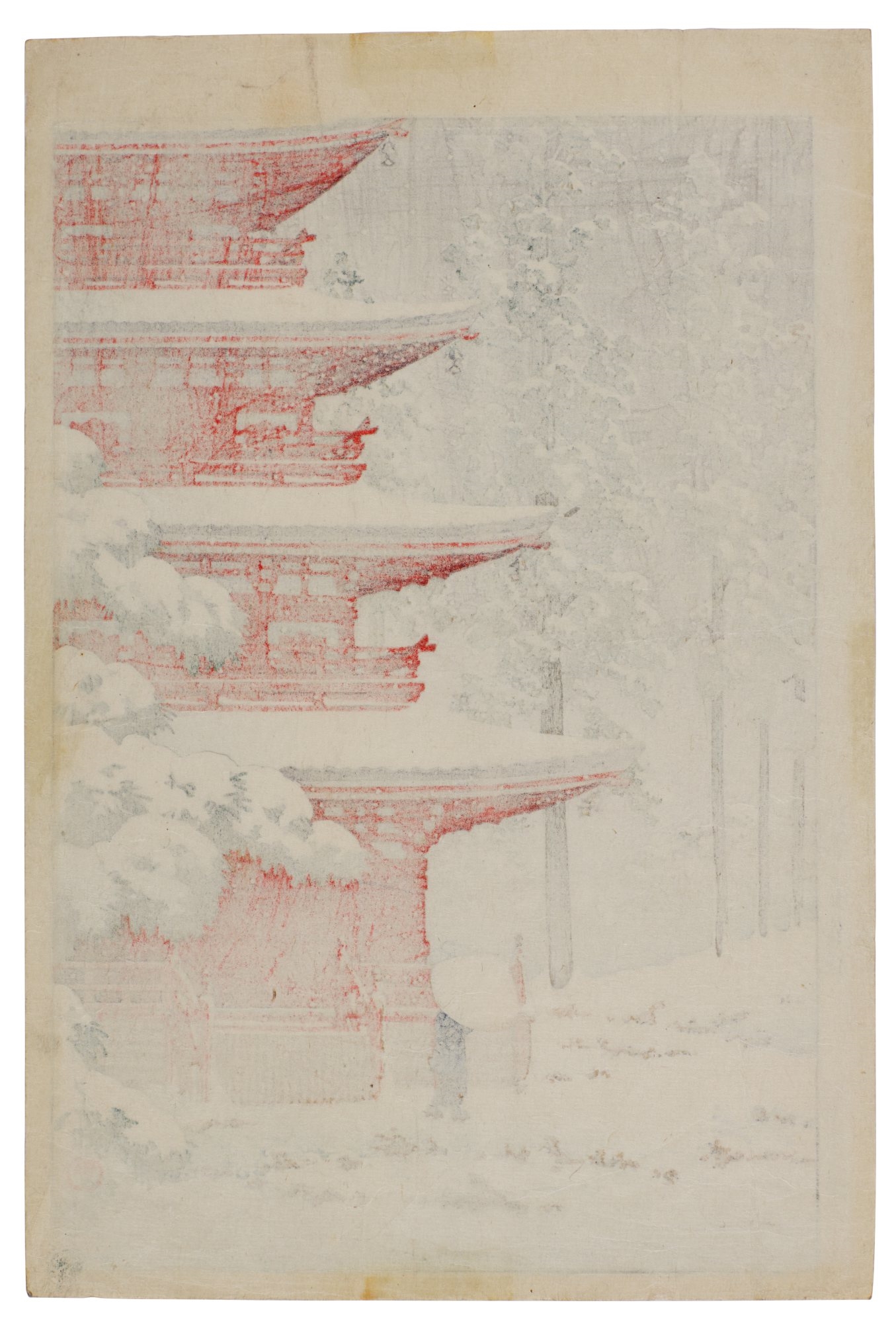 Artwork by Hasui Kawase, Four woodblock prints depicting temples, Made of woodblock print