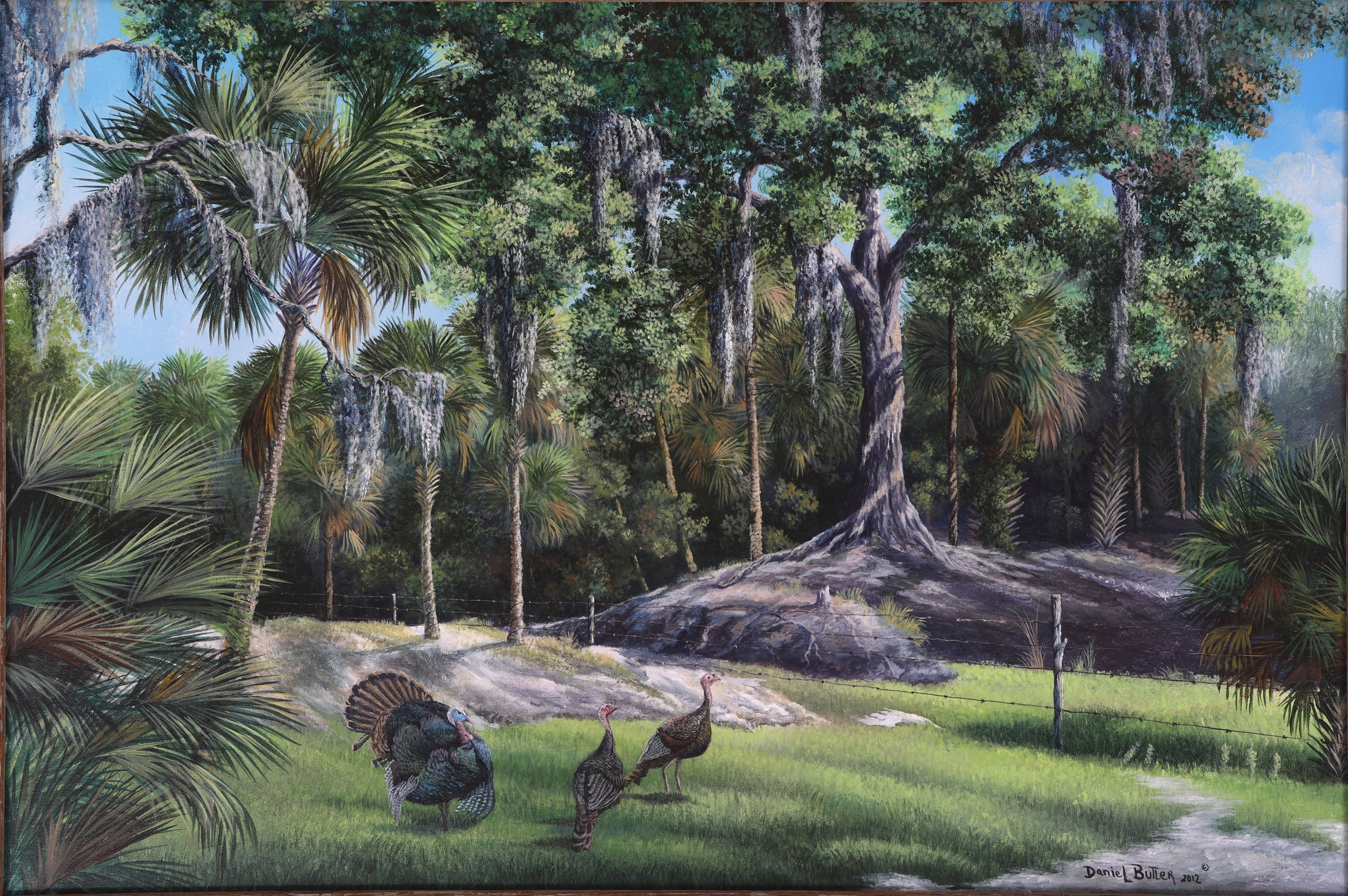 Daniel Butler | DANIEL BUTLER OIL ON CANVAS RURAL SCENE WITH TURKEYS ...