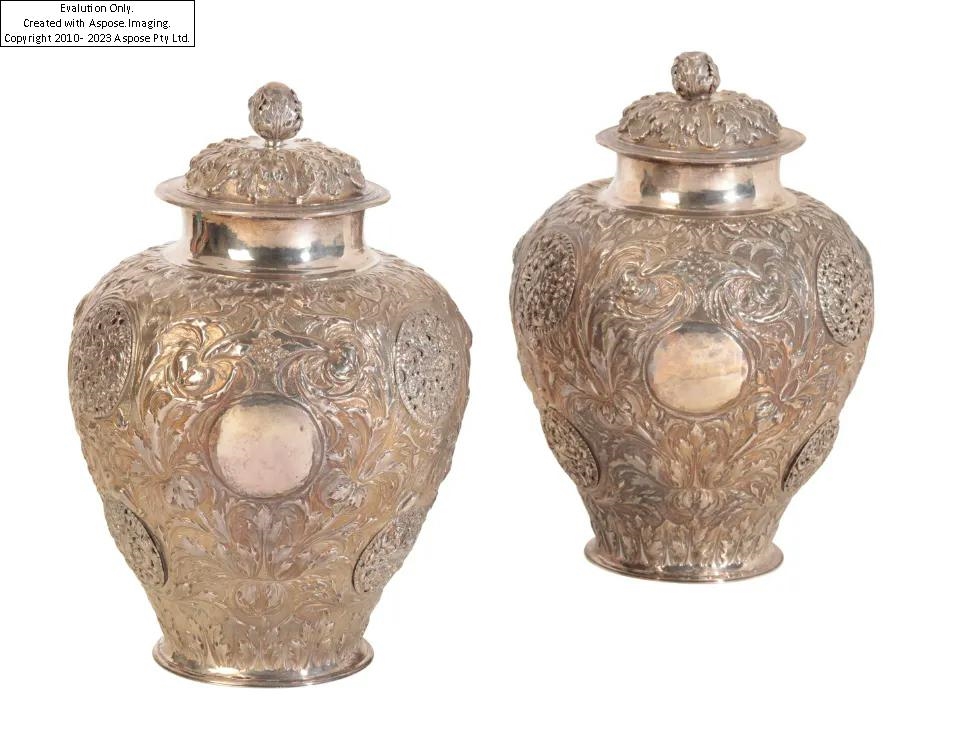 Artwork by Jacob Bodendick, : AN IMPORTANT PAIR OF CHARLES II SILVER GINGER JARS AND COVERS, Made of SILVER