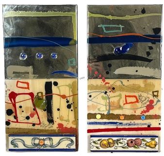 PAIR OF AUSTIN ALLEN MIXED MEDIA COLLAGES ON BOXES - Austin Allen