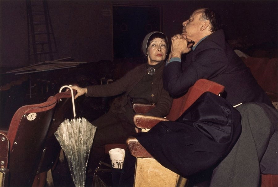 Eugène Ionesco and his wife Rodica during a rehearsal of Macbeth. Paris by Gisèle Freund, 1972