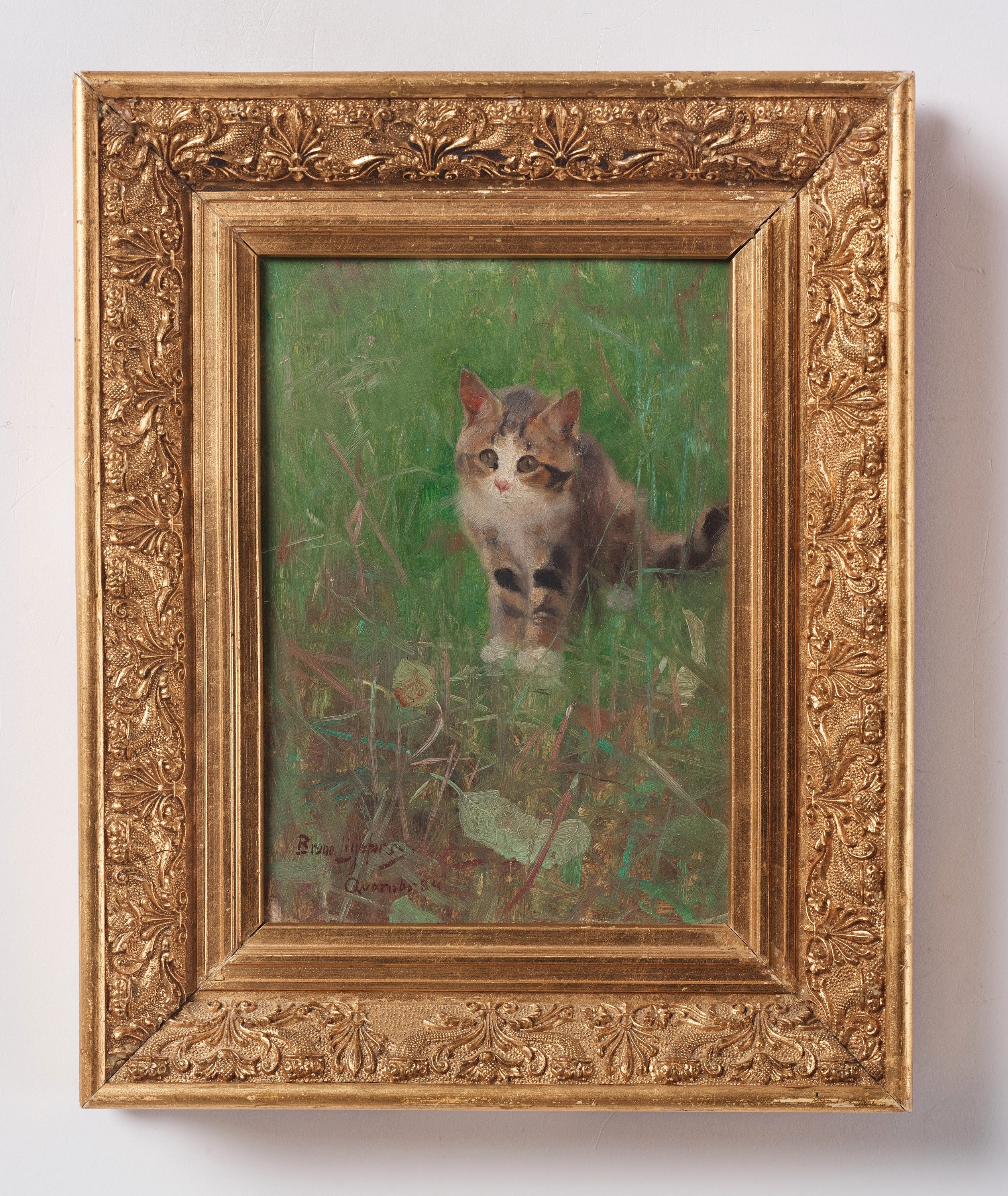 Artwork by Bruno Liljefors, Kitten in the grass, Made of Panel