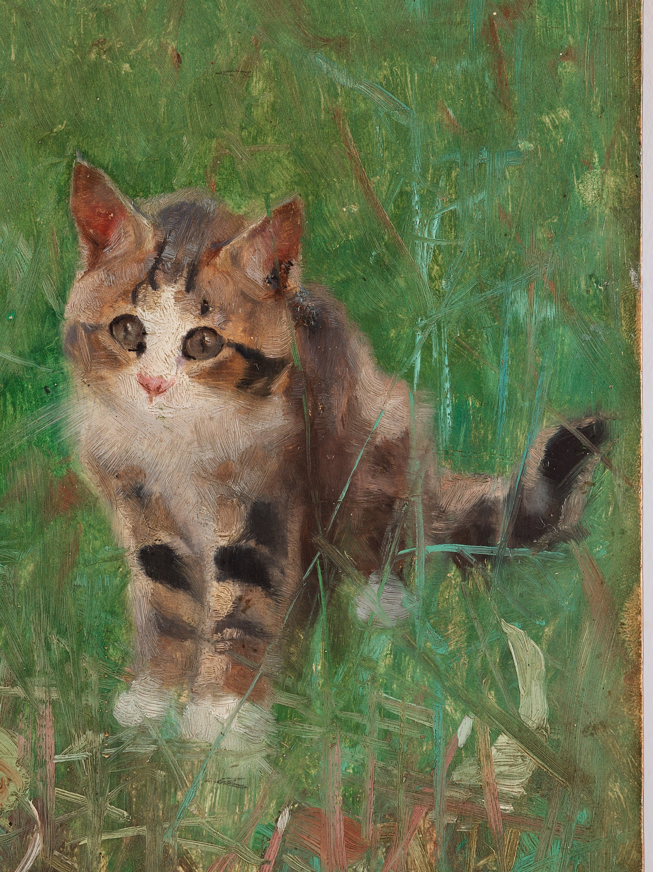 Artwork by Bruno Liljefors, Kitten in the grass, Made of Panel
