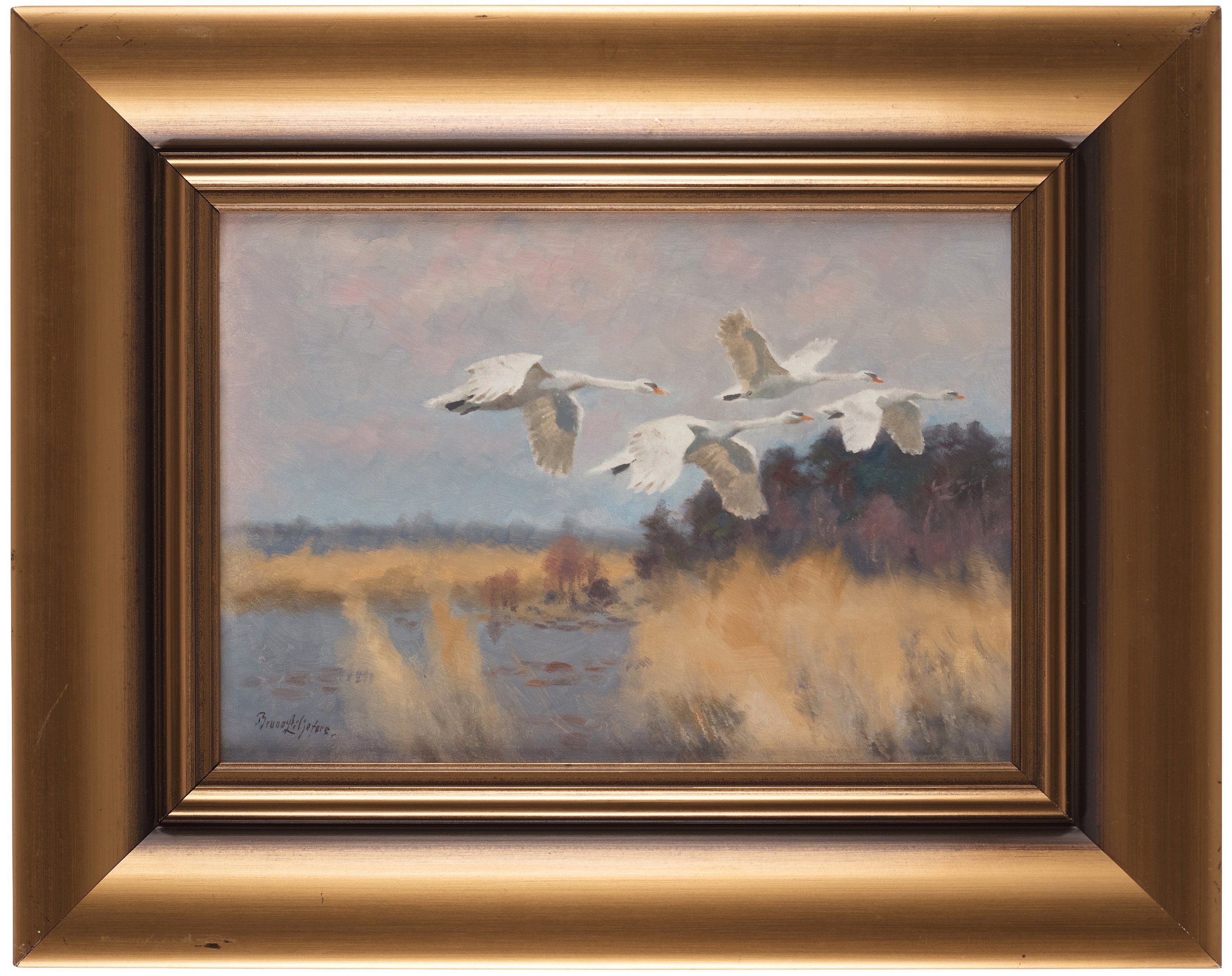 Artwork by Bruno Liljefors, Swans in flight, Made of Canvas