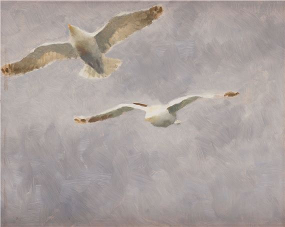 Flying seagulls. by Bruno Liljefors