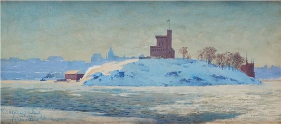 "Kastellholmen i vintersol" by Hjalmar Falk, 1917