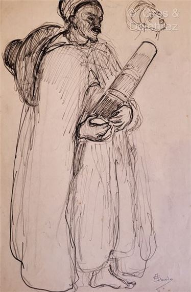 Man with red headband and musician by André Suréda