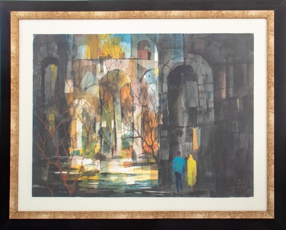 Jack Laycox | Jack Laycox Landscape with Couple Watercolor | MutualArt