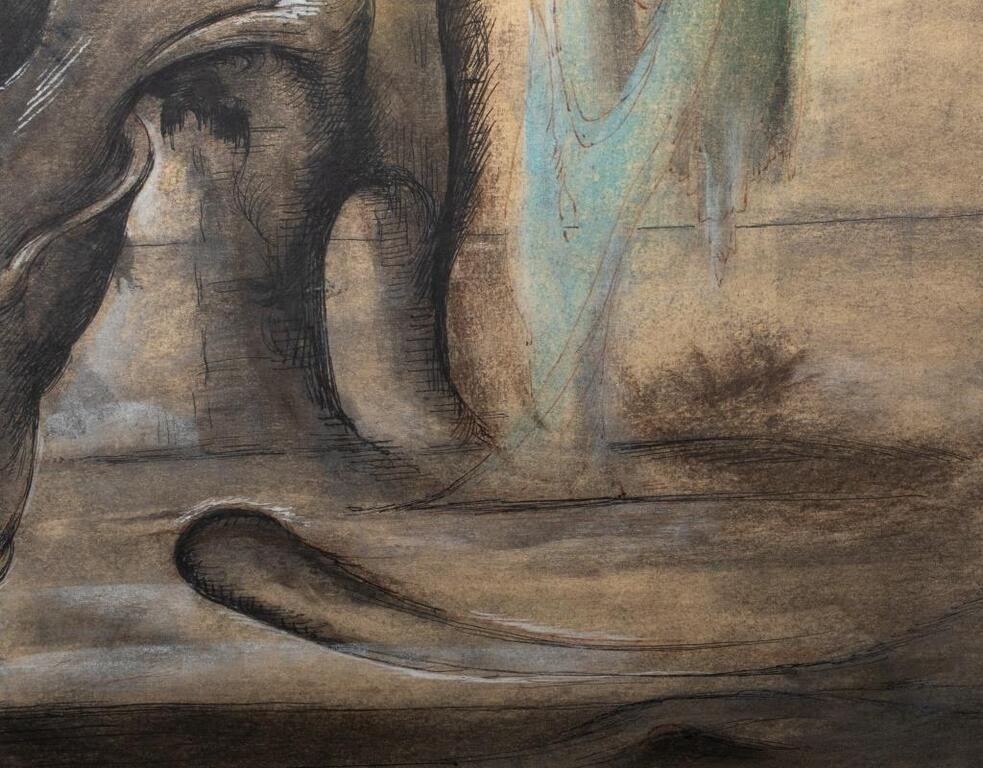 Artwork by James Rutlegde, James Rutledge Surrealist Composition Mixed Media, Made of Ink, Watercolor, and Pastel on Paper