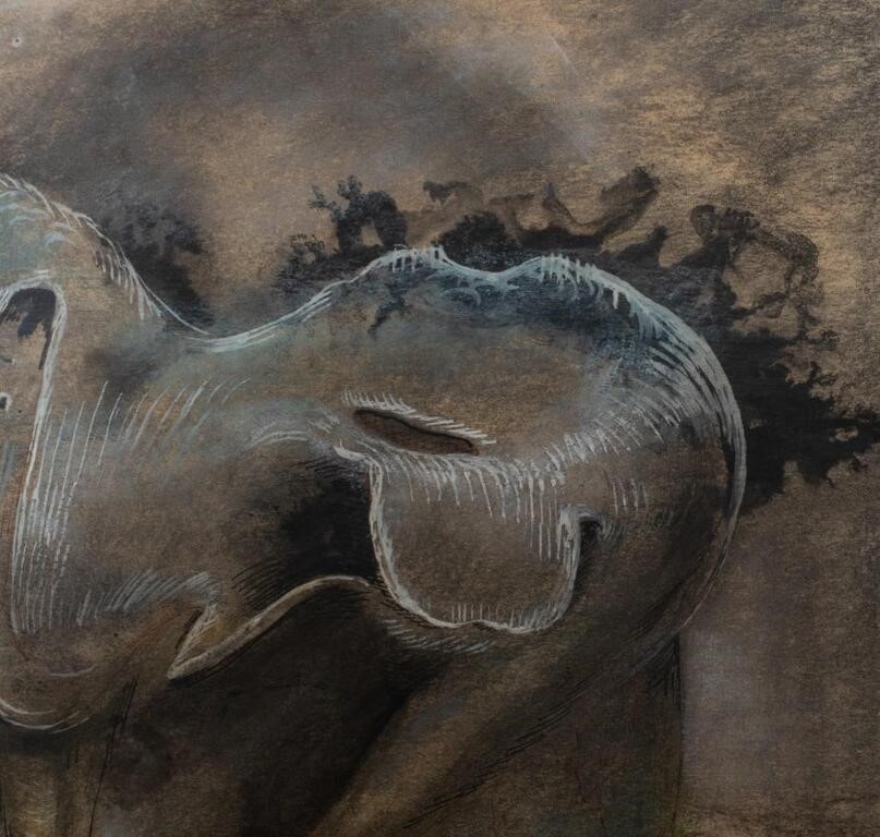 Artwork by James Rutlegde, James Rutledge Surrealist Composition Mixed Media, Made of Ink, Watercolor, and Pastel on Paper