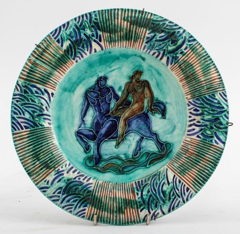 Jean Mayodon Ceramic Centaur & Nude Plate by Jean Mayodon