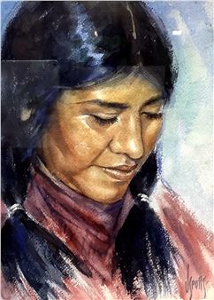 Jonnie Spotts Native American Watercolor On Paper - Jonnie Spotts